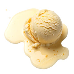 Delicious vanilla ice cream scoop melting on a transparent background isolated on transparent background