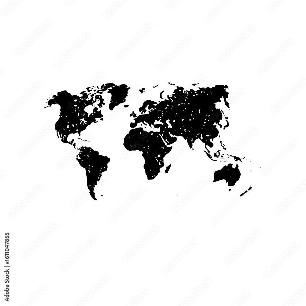 Poster vector stylized world map with distinct continental shapes.