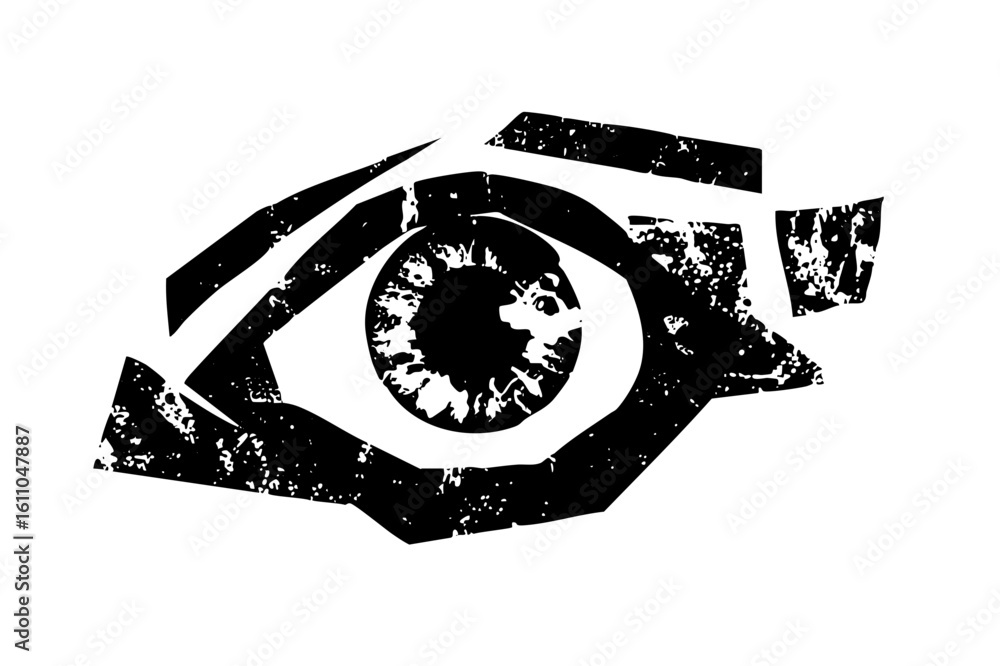 Poster vector distressed of an eye within a camera shutter.