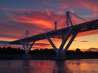 Obraz premium Dramatic sunset over a modern cable stayed bridge