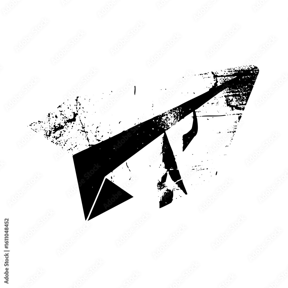 Aufkleber vector distressed black paper airplane with a dynamic flight path.