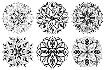 Geometric Mandala Set – Black and White Sacred Flower of Life and Healing Mandala Vector Collection