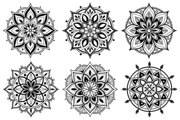 Geometric Mandala Set – Black and White Sacred Flower of Life and Healing Mandala Vector Collection