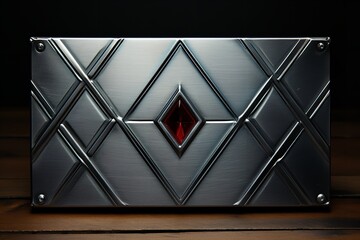 A mysterious silver box adorned with diamond patterns holding a radiant red gem sits under focused