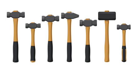Flat Vector Set of Different Types of Hammers