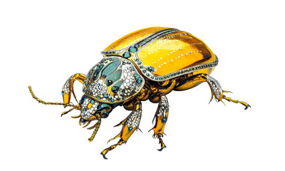 Naklejka premium Intricate jewel-inspired beetle art studio setting digital illustration macro perspective nature and design fusion isolated on white background and transparent background
