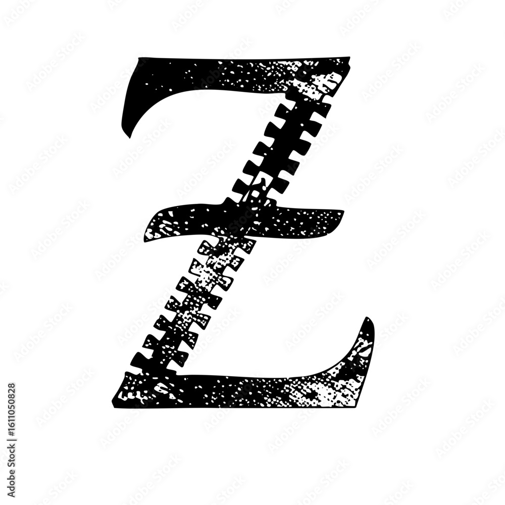Poster vector abstract zigzag letterform with textured elements.