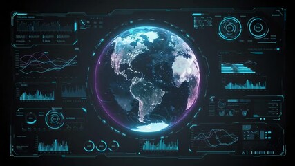 Global Data Visualization: Earth Hologram with Dynamic HUD Interface and Analytics - Powered by Adobe