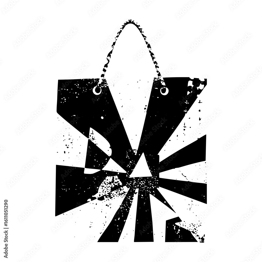 Poster vector abstract geometric tag with radiating lines and distressed texture.