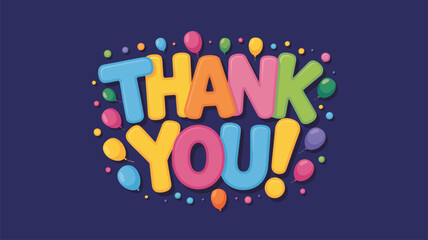 Bold “THANK YOU!” lettering in playful colors with cheerful decorative shapes on dark blue background — ideal for celebration and appreciation visuals