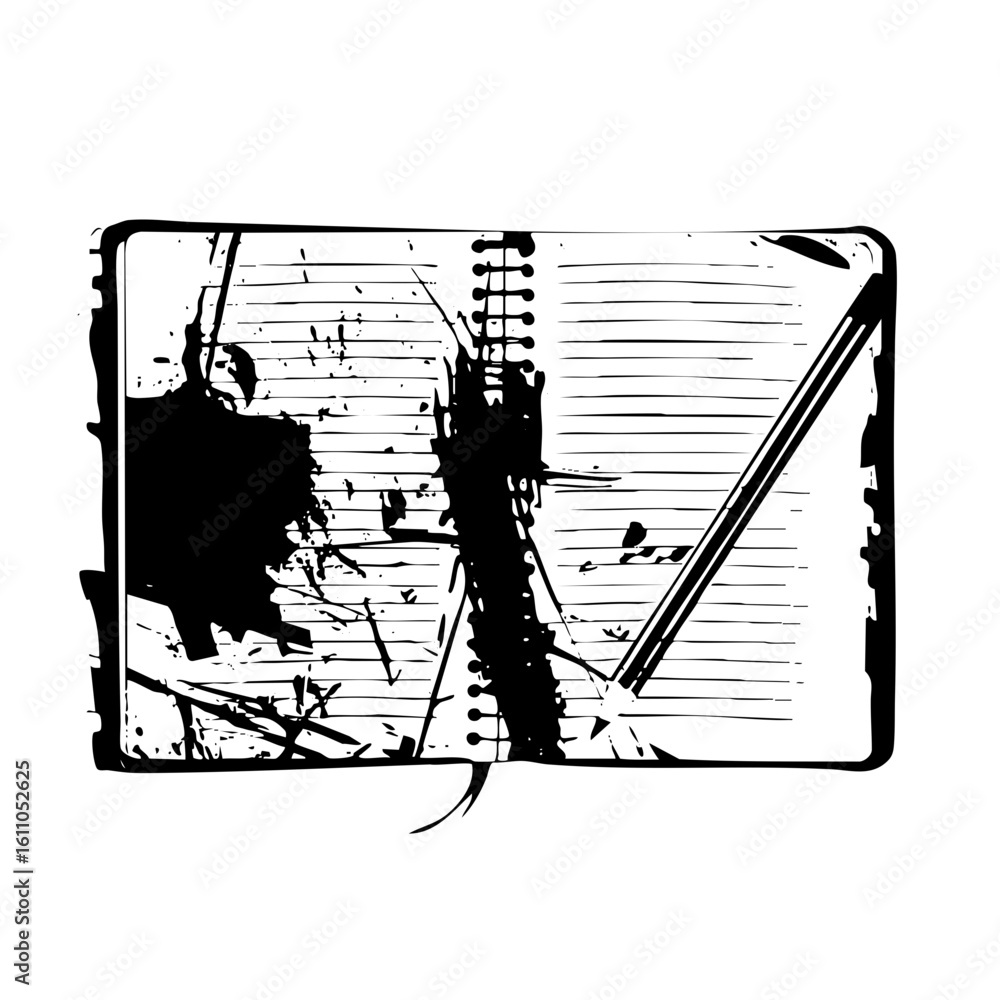 Poster vector open notebook with pencil