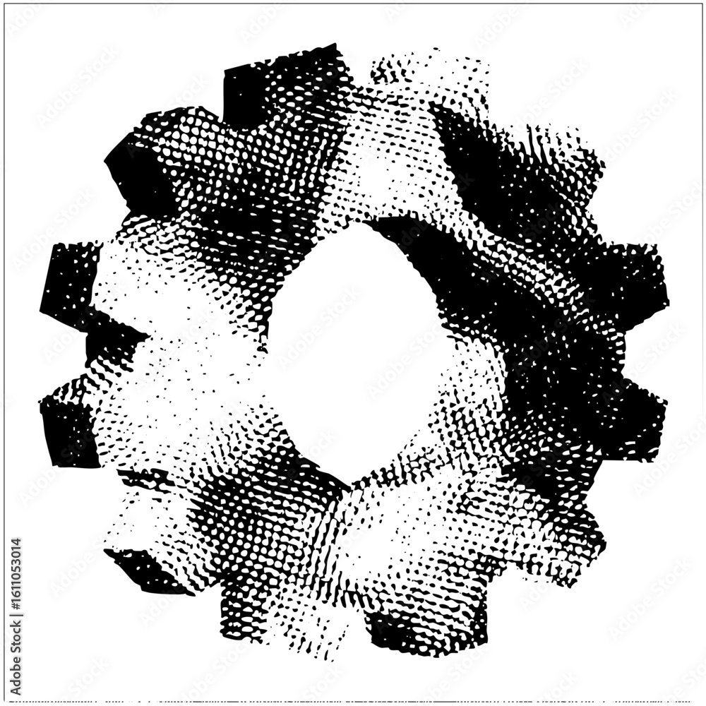 Poster vector interlocking gears with dotted texture.