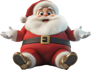 Cheerful 3D Santa Claus Sitting with Open Arms - Cute Christmas Cartoon Illustration