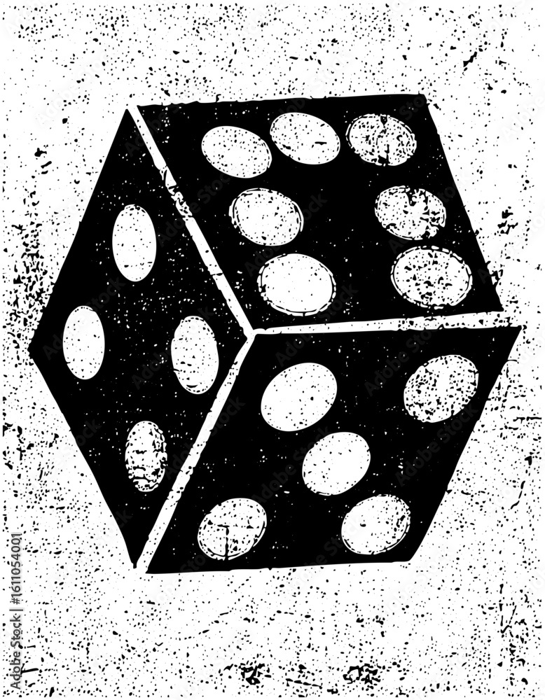 Poster vector black and white of stacked dice with visible pips.
