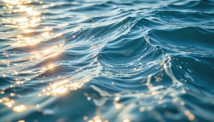 Tranquil Ocean Waves Reflecting Sunlight in Soft Blue Tones with Gentle Ripples