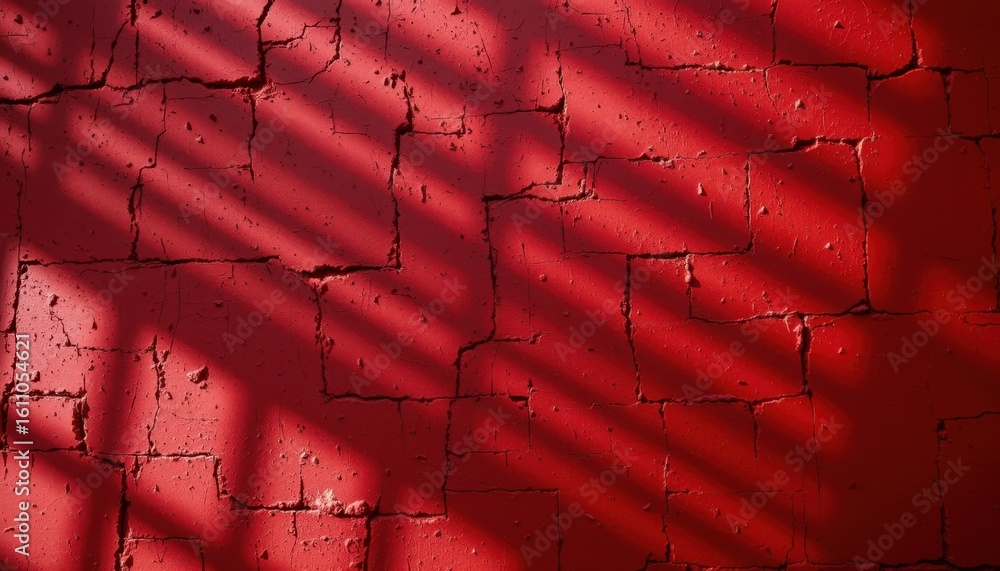 Poster intricate patterns of light and shadow on a textured red wall surface
