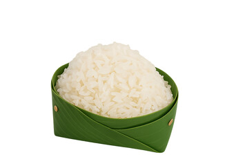 steamed rice, jasmine rice, cooked rice, banana leaf container, eco friendly packaging, thai food, asian cuisine, natural food, traditional food, organic food, rice serv