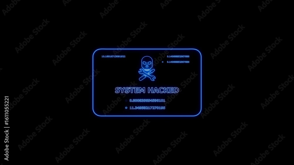 Aufkleber system hacked alert displayed with skull and crossbones cyber security threat concept on black backg