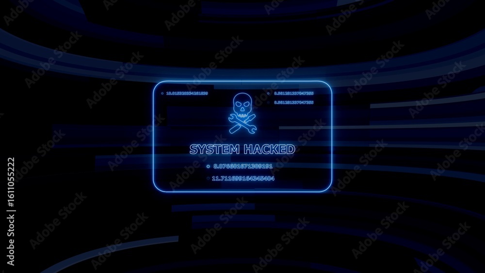 Aufkleber digital interface depicting system hacked status with skull and crossbones warning
