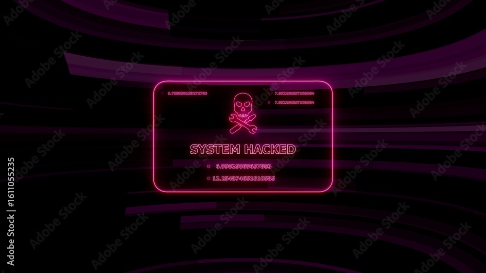Aufkleber cyber attack warning neon graphic displaying system hacked message on a dark background