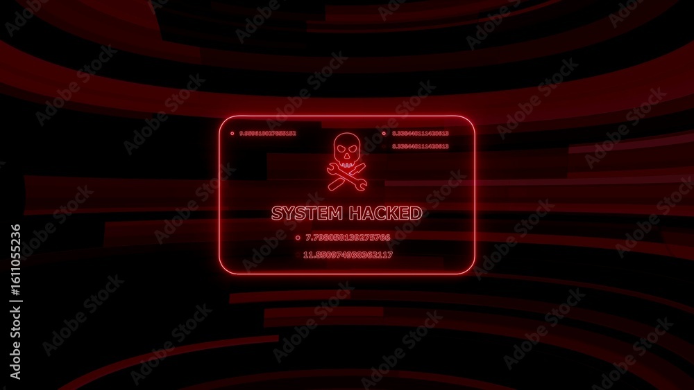 Poster hacked system alert with skull and crossbones showing digital security breach concept