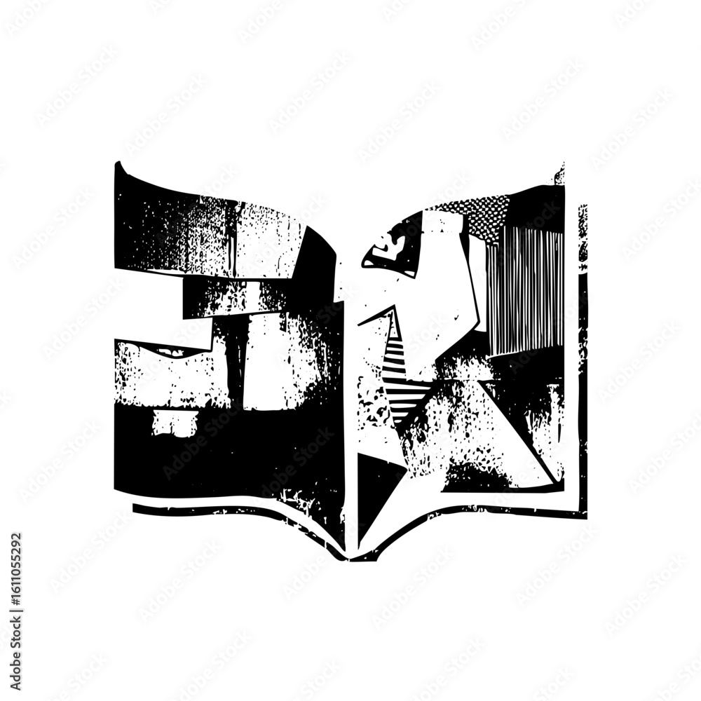 Poster vector abstract open book with geometric shapes.
