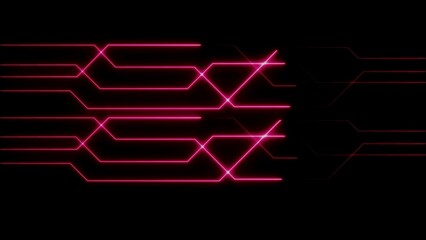 Abstract digital circuit board design featuring glowing pink neon lines against black background