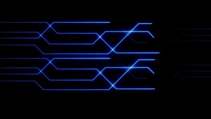 Abstract blue glowing circuit lines illustration on dark technology background design