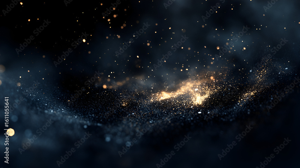 Aufkleber a dark smoky backdrop with golden sparkles and particles creating depth