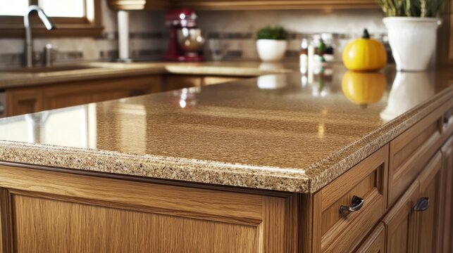 Rustic oak cabinets and countertops on display in a warm kitchen