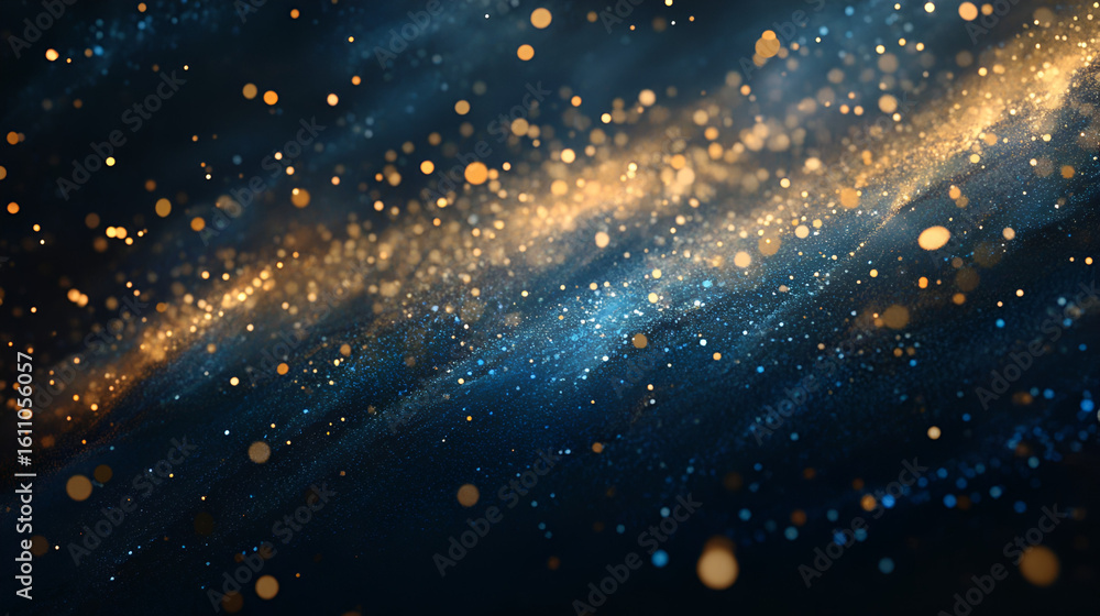 Aufkleber abstract dark blue background with sparkling gold and blue bokeh lights in a dynamic sweeping patter