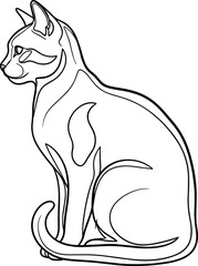 Elegant sitting cat line art, minimalist black outline, pet illustration, abstract feline sketch, white background, tranquil design, modern decor