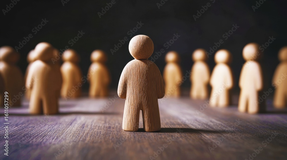 Aufkleber wood figurines stand on wooden floor creating a sense of community and connection among people with 