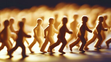 Obraz premium Crowd of miniature figures running in a blurred background, creating a sense of movement and urgency in a creative abstract representation of human activity