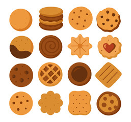Set of Various Cookie Illustrations Showcasing Different Shapes and Designs