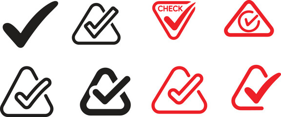 Black and Red Check Mark Icon Set &ndash; Tick and Cross Symbols for UI, Forms, and Labels

