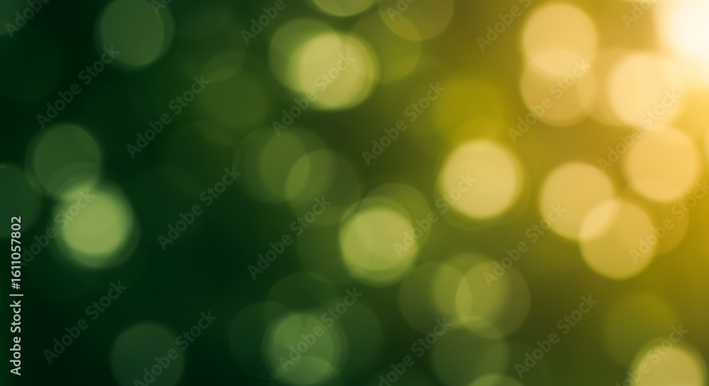 Poster abstract bokeh background with blurred green and yellow circles, creating a soft and dreamy effect.