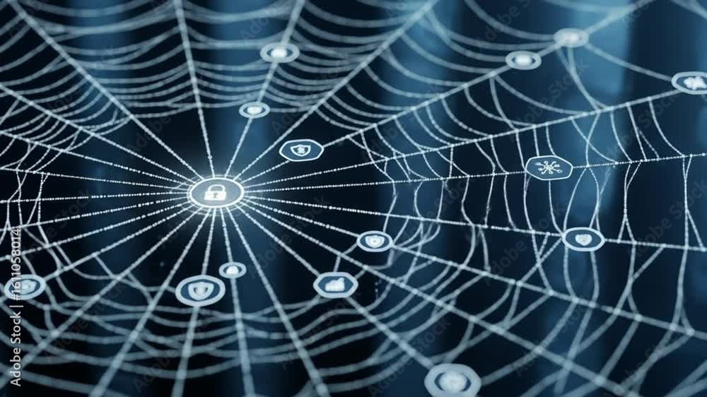 Wall mural an intricate and strong spiderweb with each strand representing a secure decentralized network conne