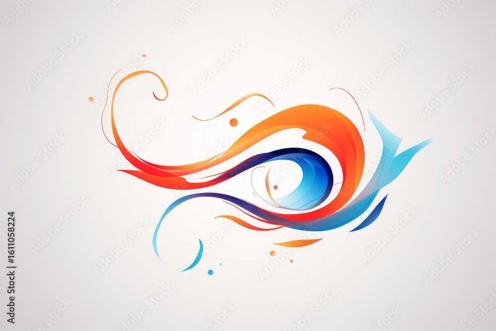 Poster abstract design with swirling orange and blue shapes creating a dynamic visual