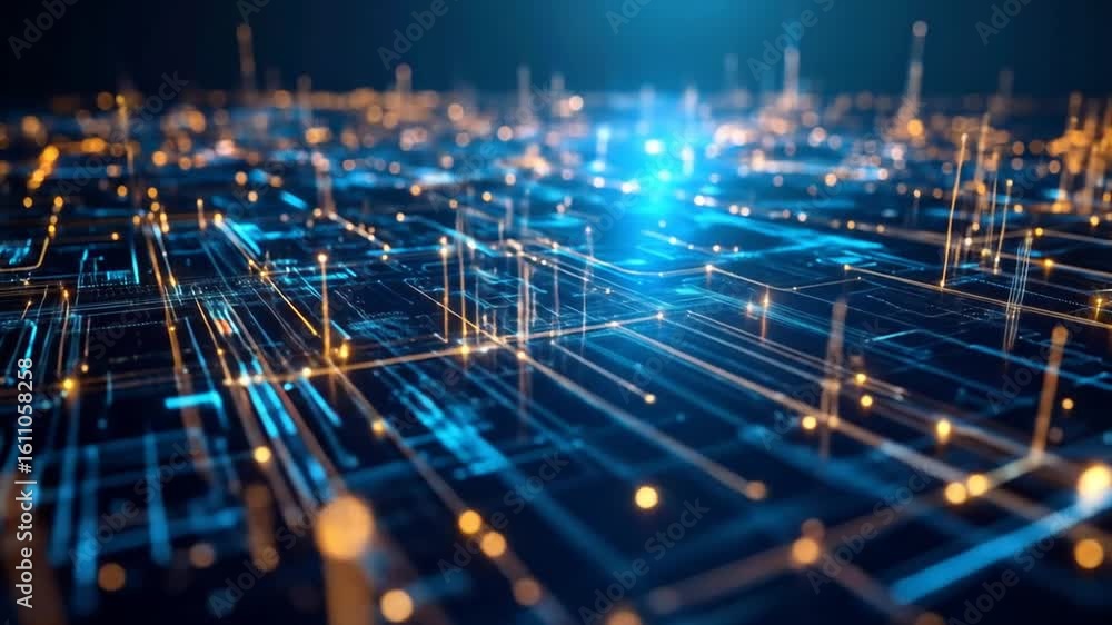 Poster abstract technology background with glowing lines and data transmission futuristic