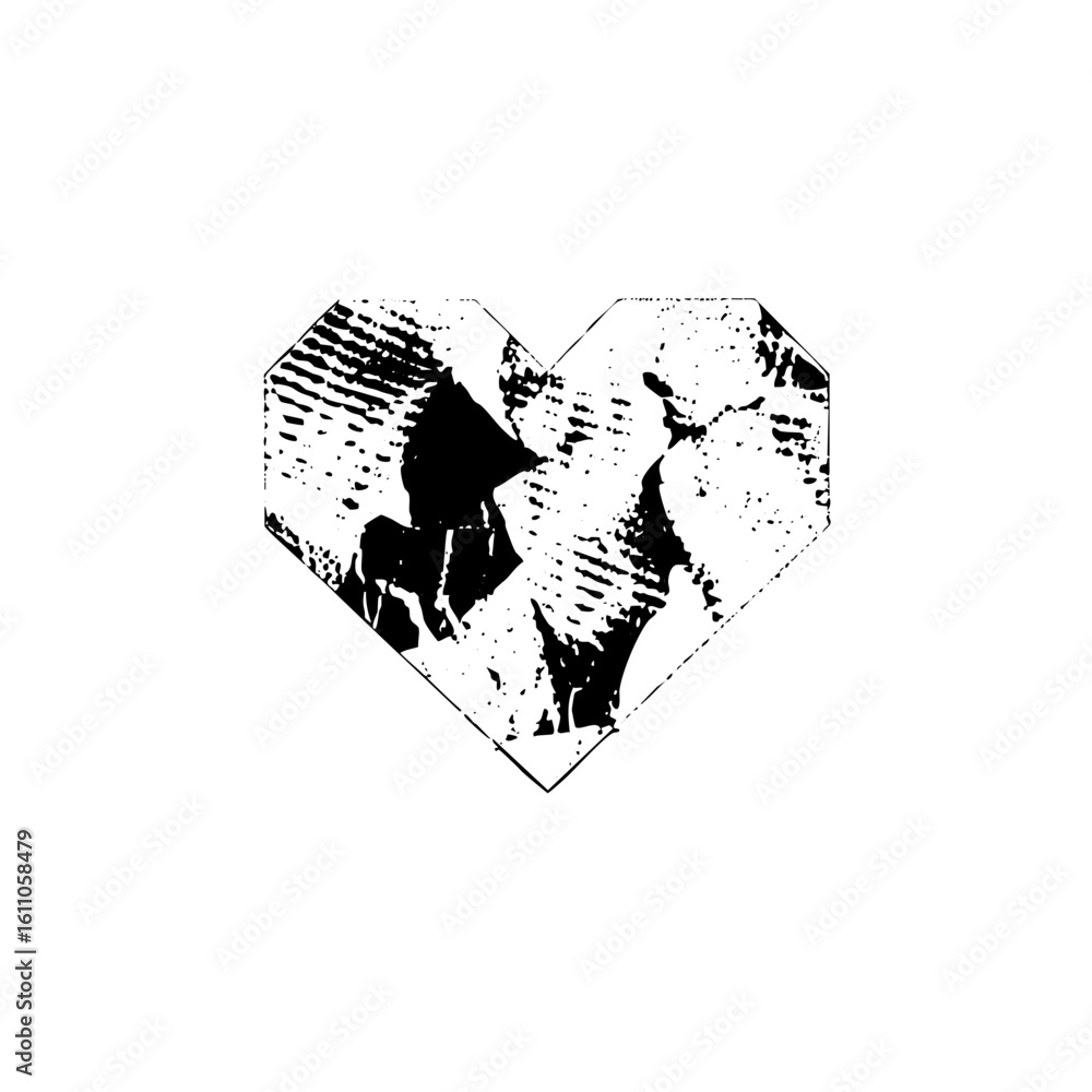 Poster vector abstract heart with textured geometric shapes.