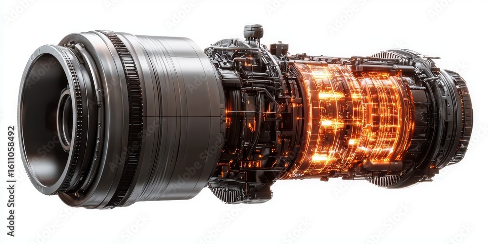 Aufkleber detailed 3d rendering of a jet engine showcasing its mechanical and glowing internal components on a