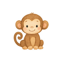 Adorable Baby Monkey Watercolor Illustration Digital Art Print