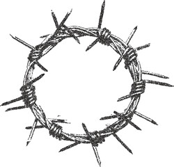 Wire barbed vintage y2k stipple art, steel halftone stipple brutalist retro vector png with transparent background, razor 2000s aesthetic photocopy effect tattoo