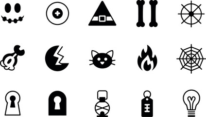 Spooky Halloween vector icons:  black glyph style pack
