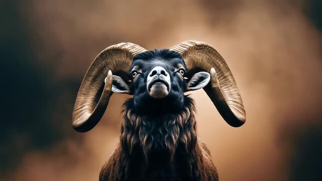 Ram with Curled Horns and Drifting Dust