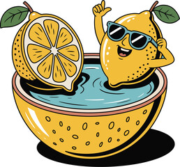Cartoon vector illustration of fresh banana lemon and orange fruits