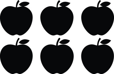 Black Apple Silhouette Set, Minimalist Fruit Vector Cutouts, Apple Symbol Bundle, Crisp Silhouette Variations, Perfect for Laser Cutting & Branding