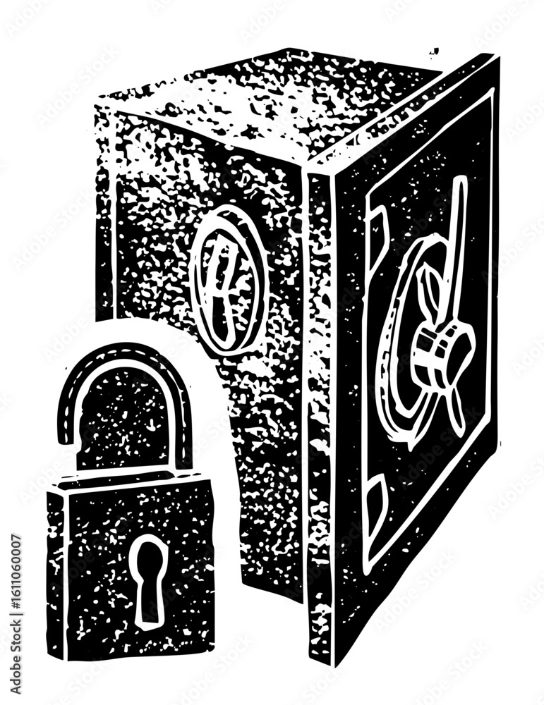 Aufkleber vector secure safe with open door and padlock .