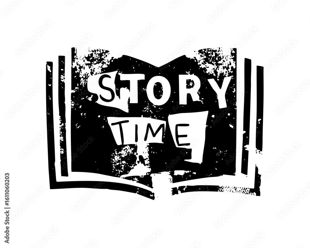 Poster vector open book with story time typography.